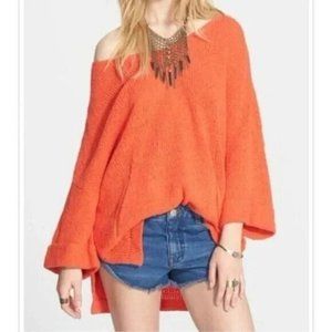 Free People Womens Orange You Found Me Oversized Knit Dolman Sweater - Size S